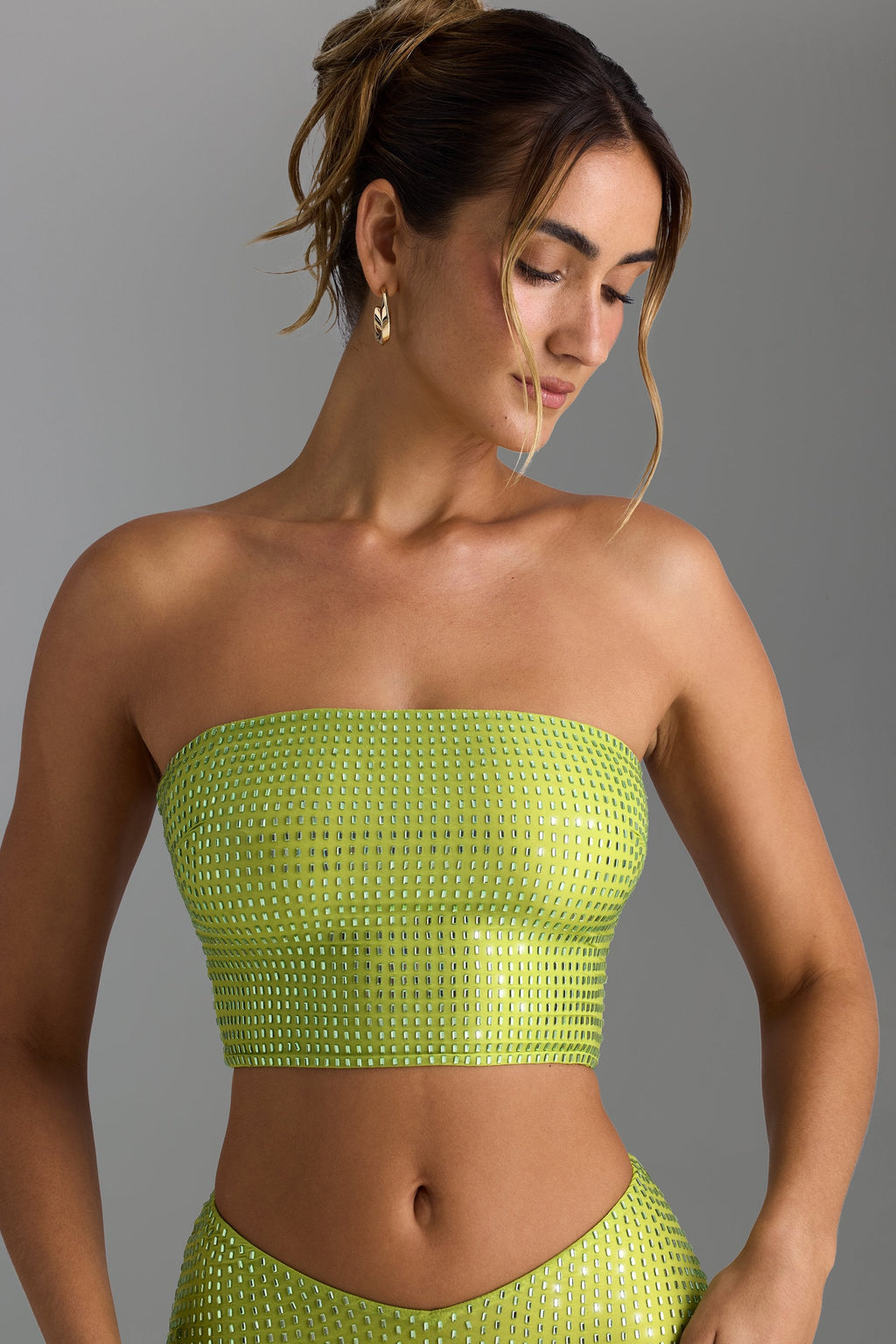 Embellished Strap-Back Bandeau Top in Pear Green