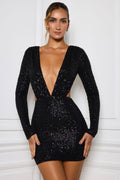 Embellished Cut-Out Mini Dress in Black