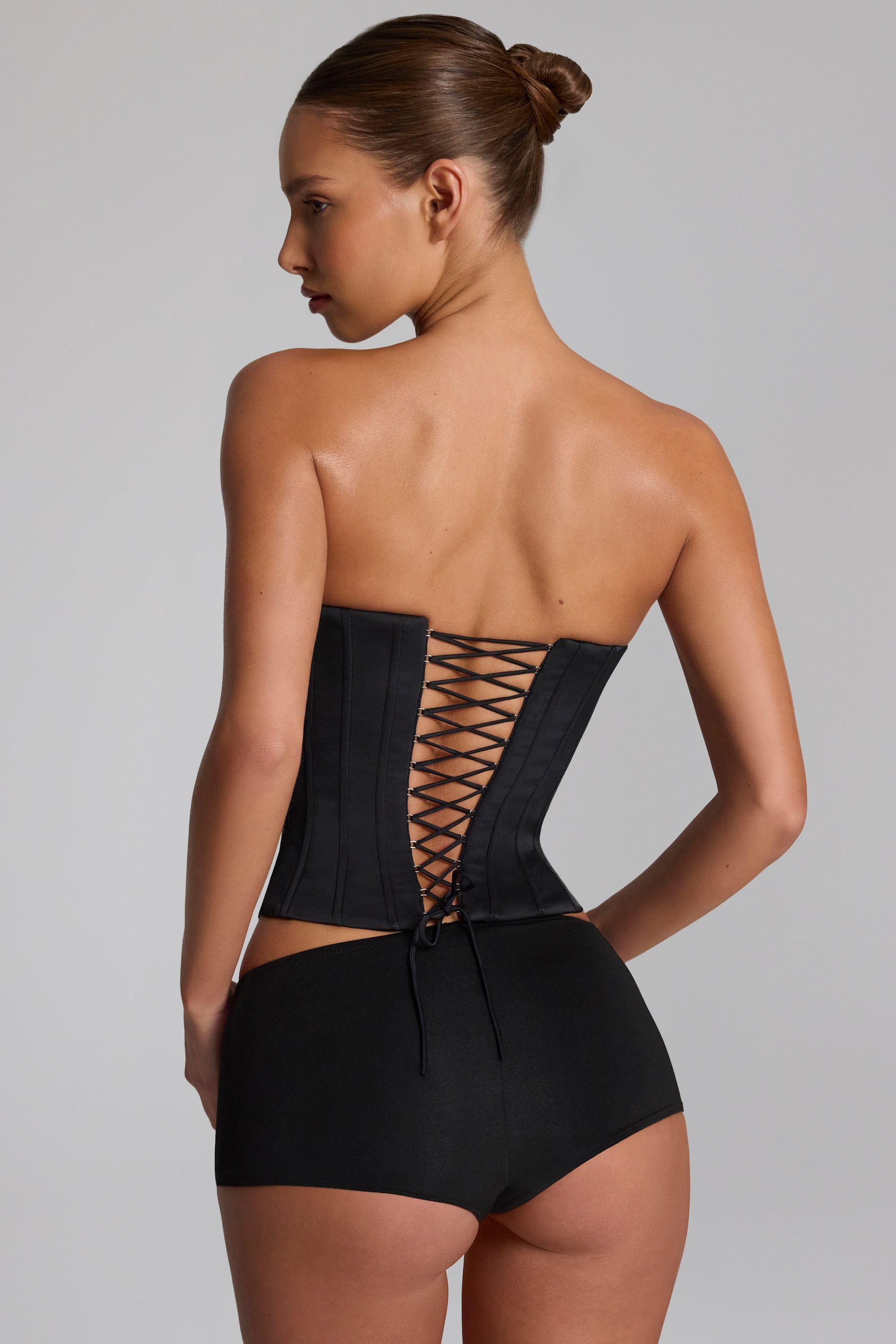 Lace-Up Bustier Corset Top in Black