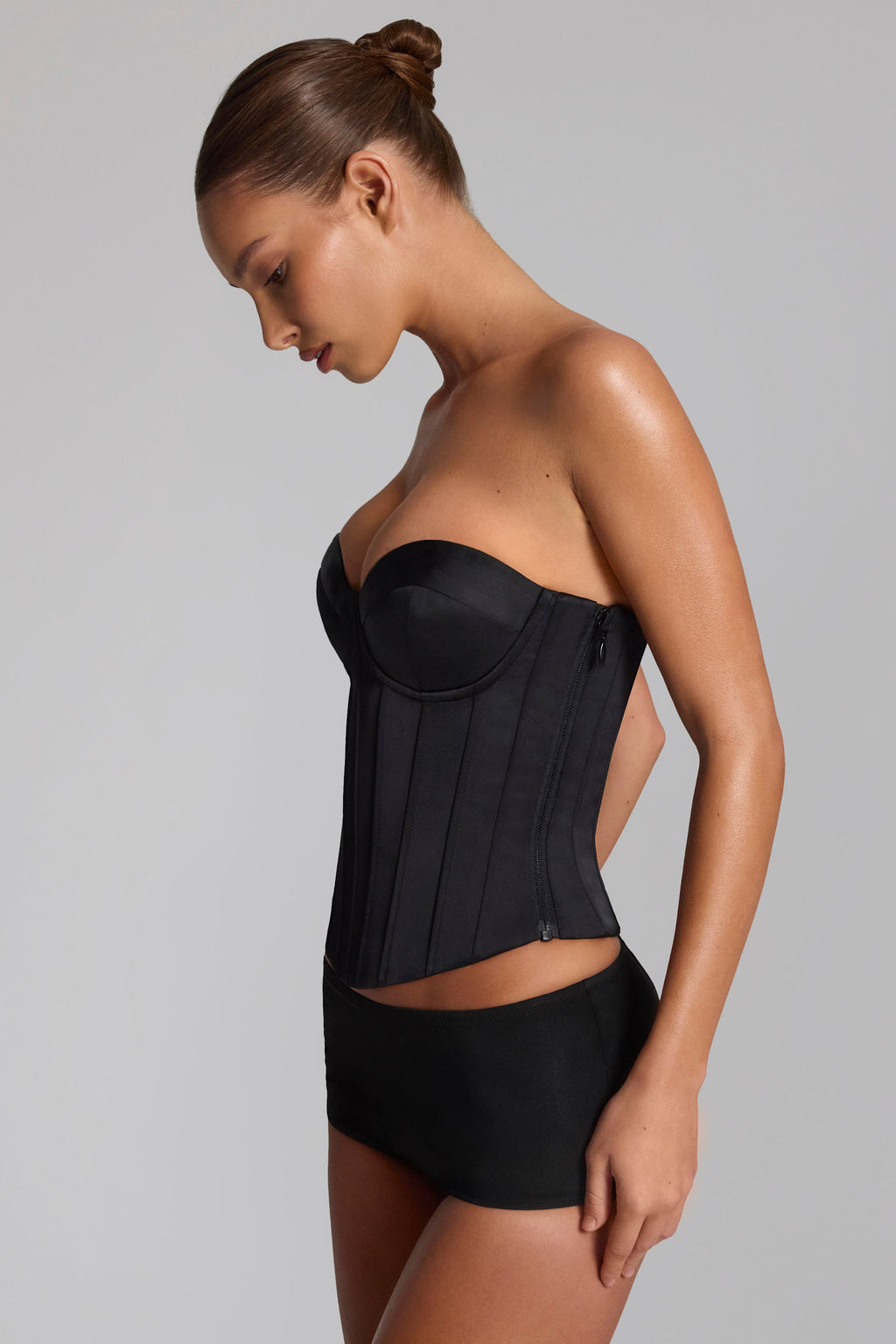 Lace-Up Bustier Corset Top in Black