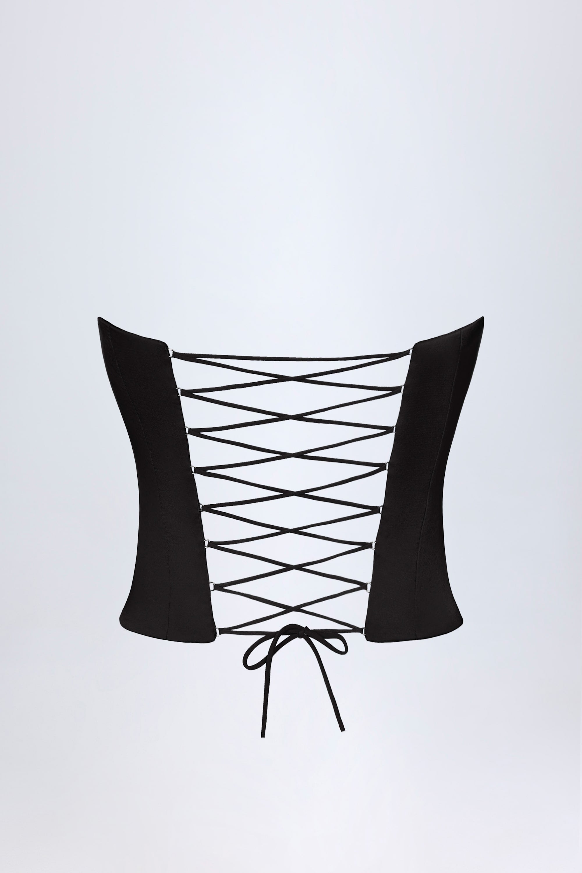 Curved Lace-Up Corset Top in Black