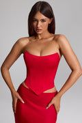 Curved Lace-Up Corset Top in Fire Red