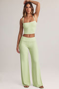 Modal Foldover Wide-Leg Trousers in Sage Green