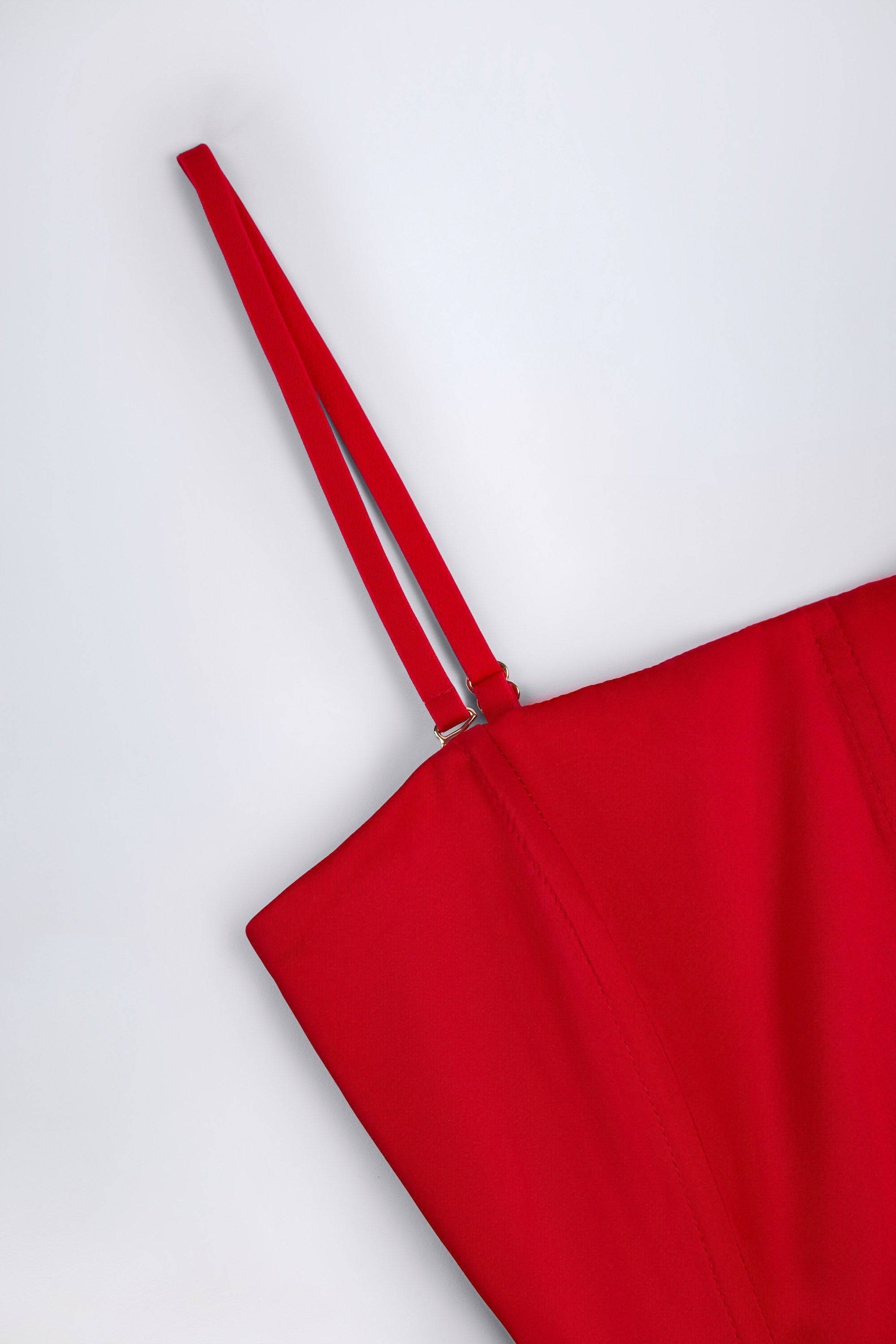 Ruffled Lace-Up Corset Playsuit in Fire Red