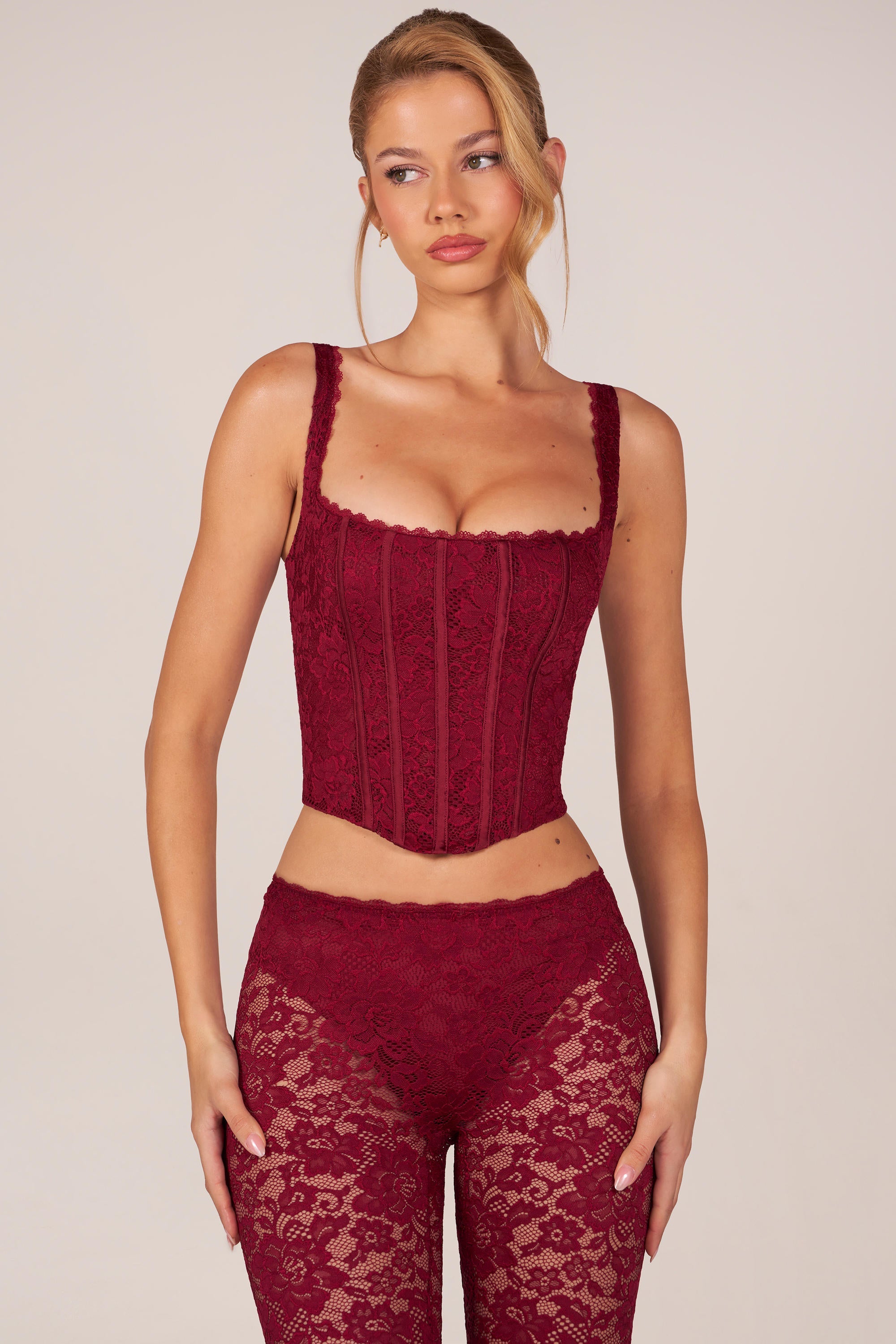 Lace-Up Corset Top in Cherry Red