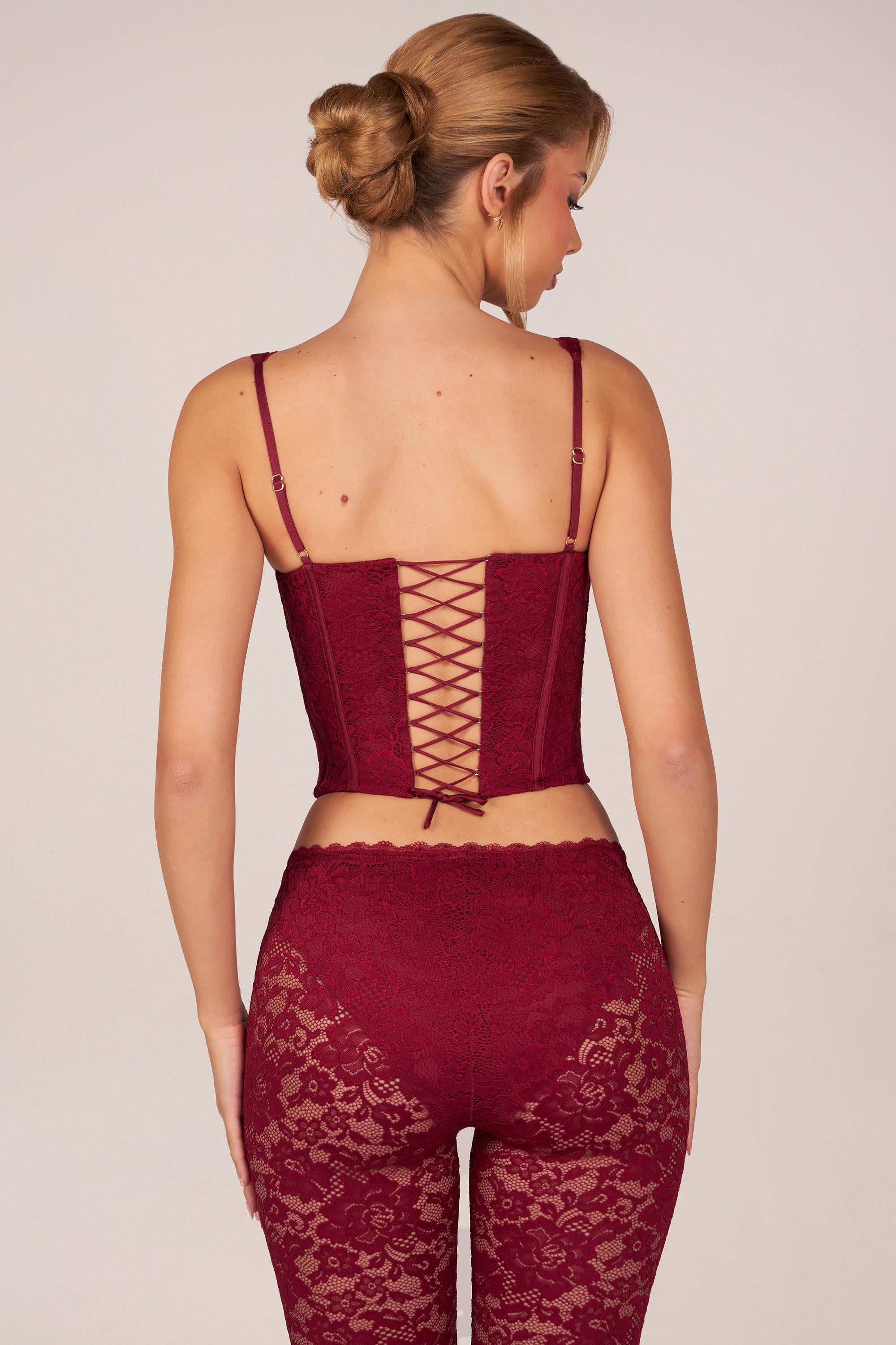 Lace-Up Corset Top in Cherry Red