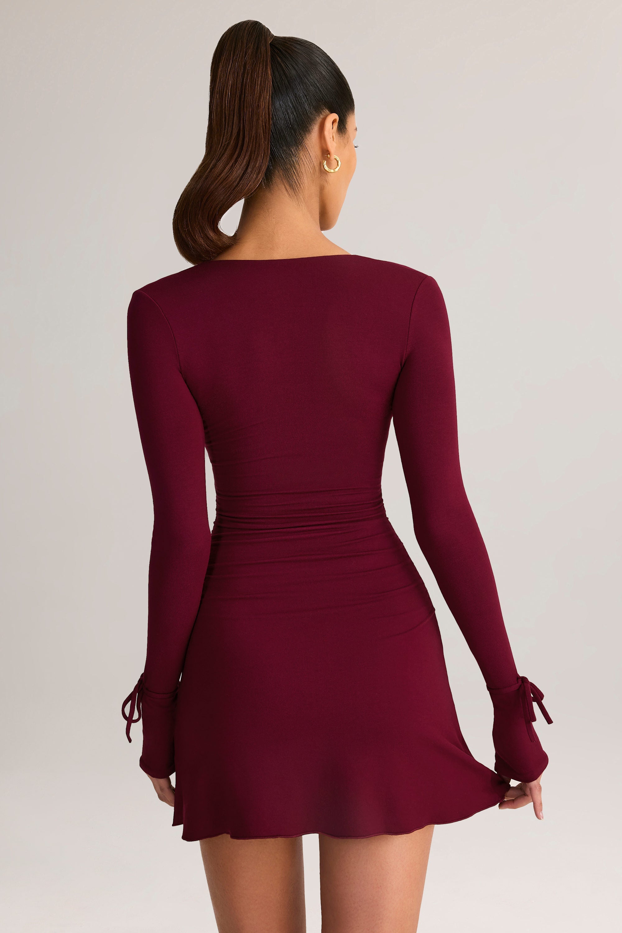 Modal Long-Sleeve Mini Dress in Wine