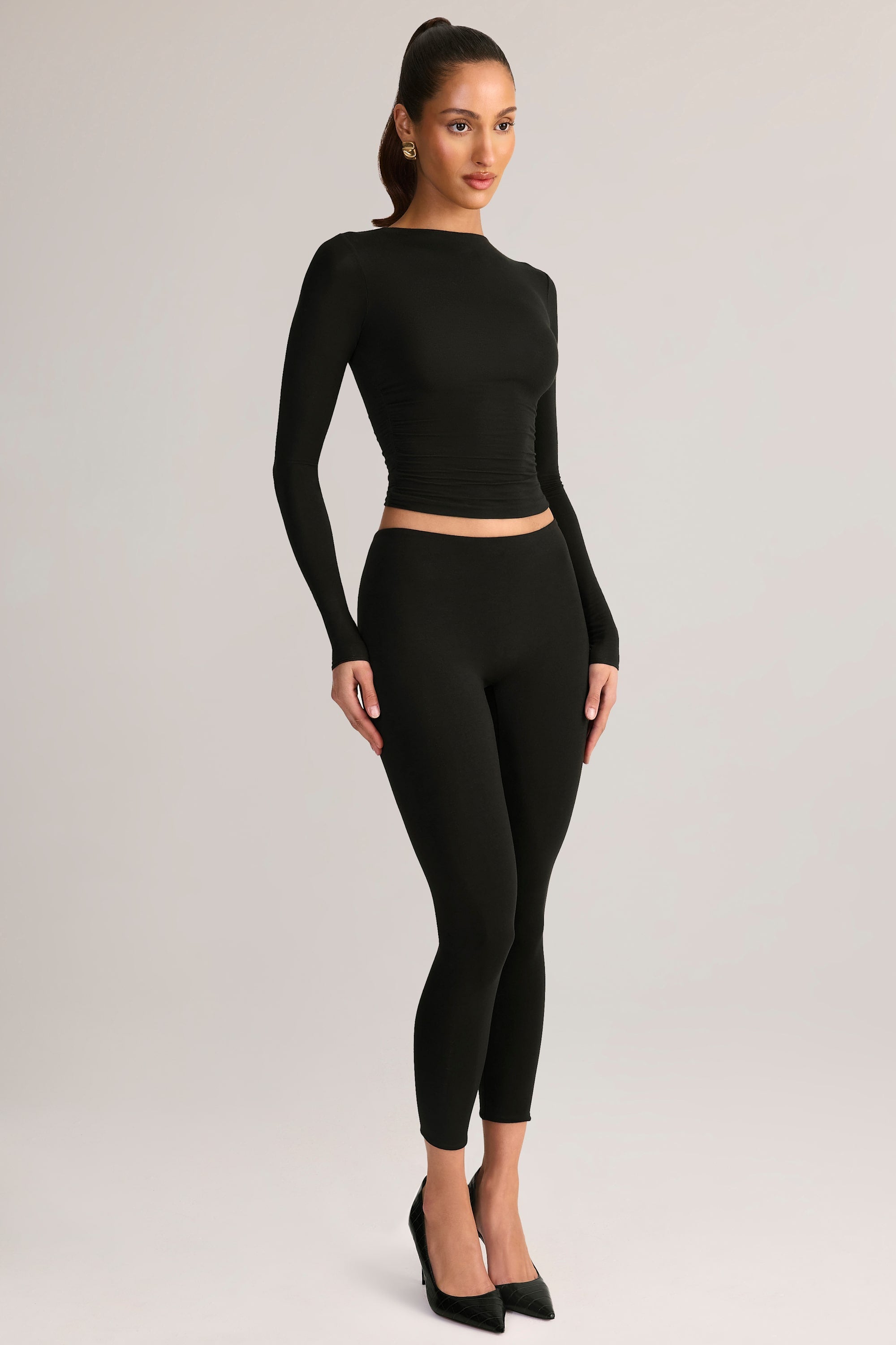 Modal Mid-Rise Cropped Leggings in Black