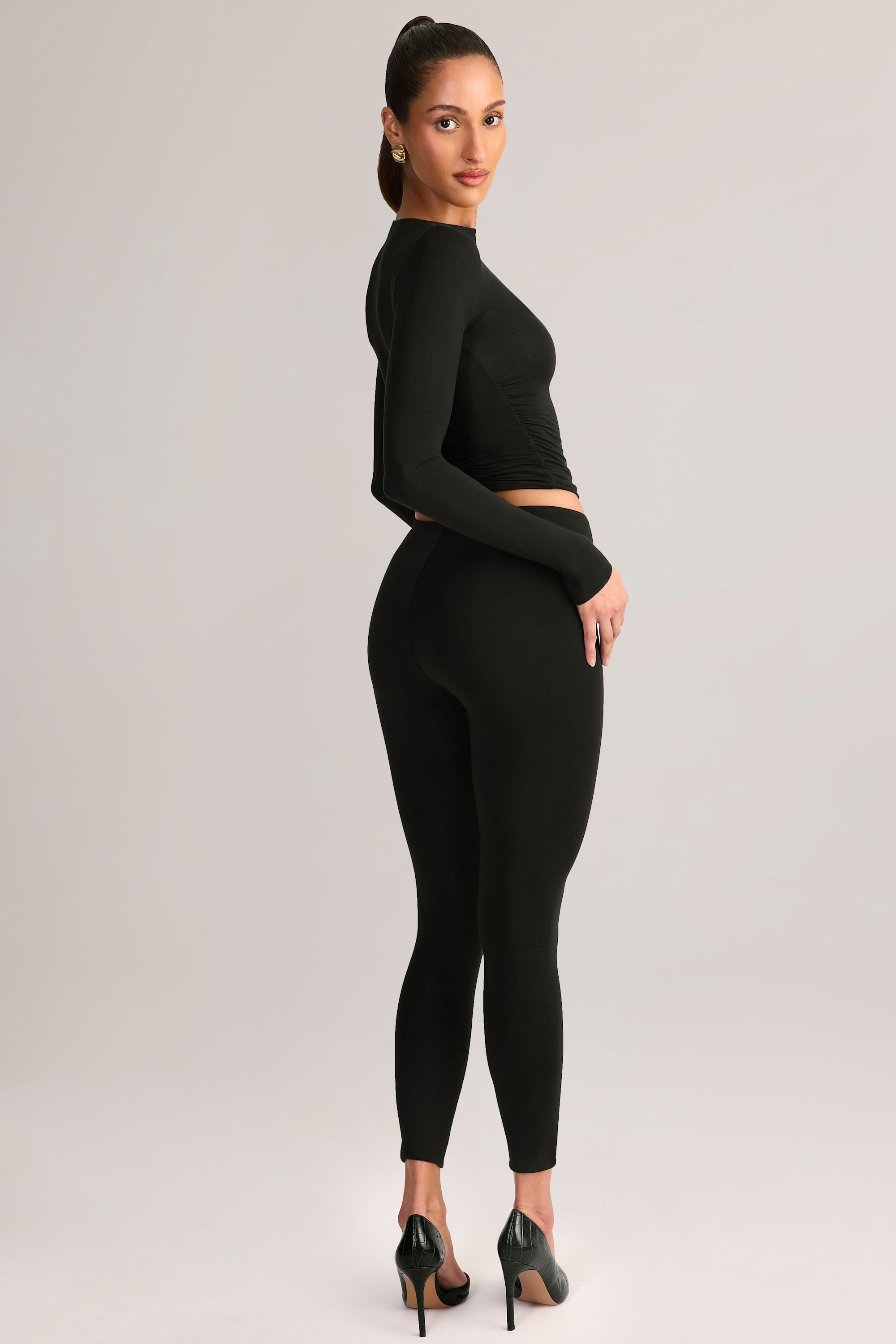Modal Mid-Rise Cropped Leggings in Black