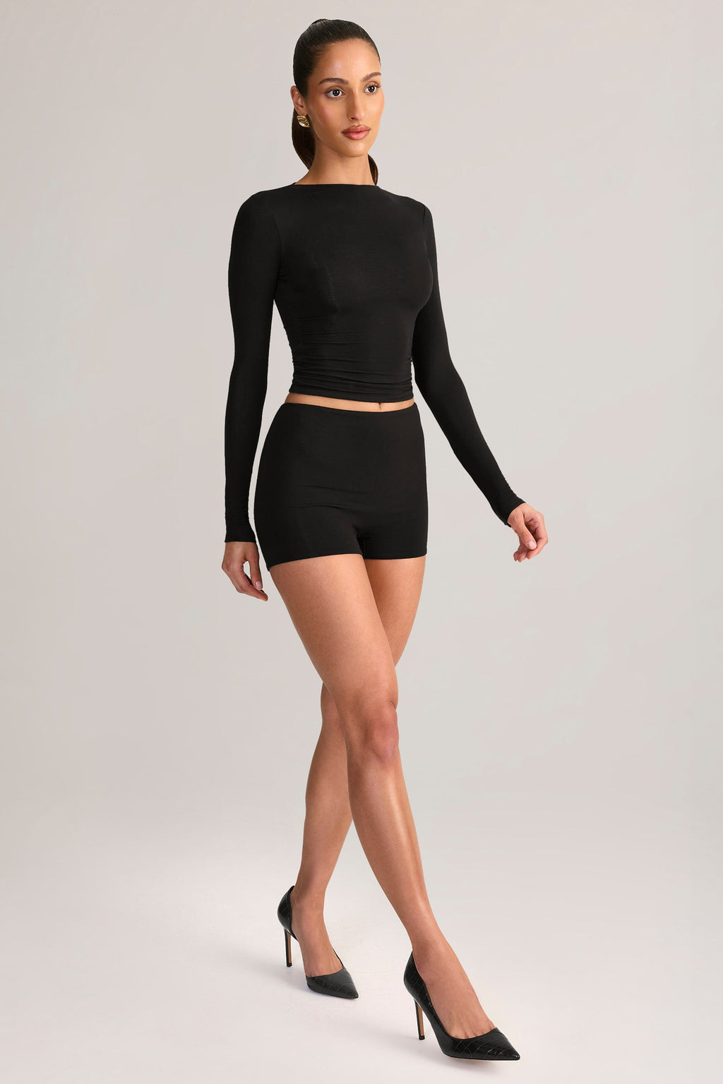 Modal High-Rise Bodycon Mini Shorts in Black