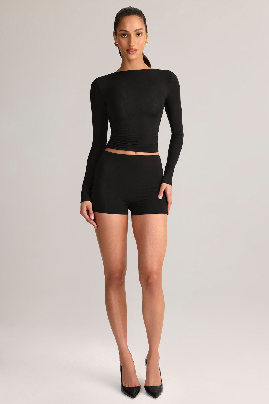 Modal High-Rise Bodycon Mini Shorts in Black
