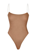 Soft Mesh Invisible Strap Thong Bodysuit in Honey