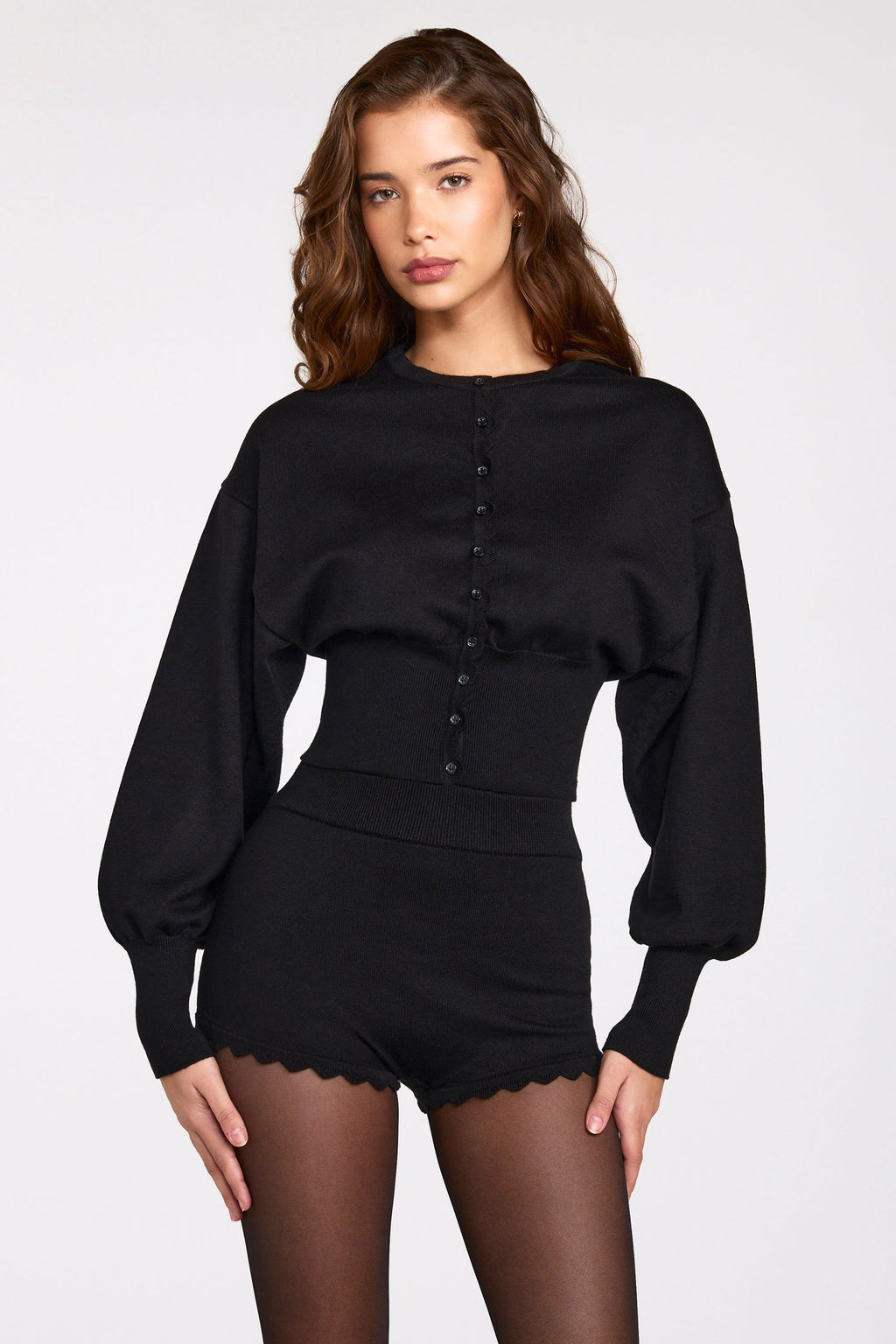 Knit Long-Sleeve Cardigan in Black