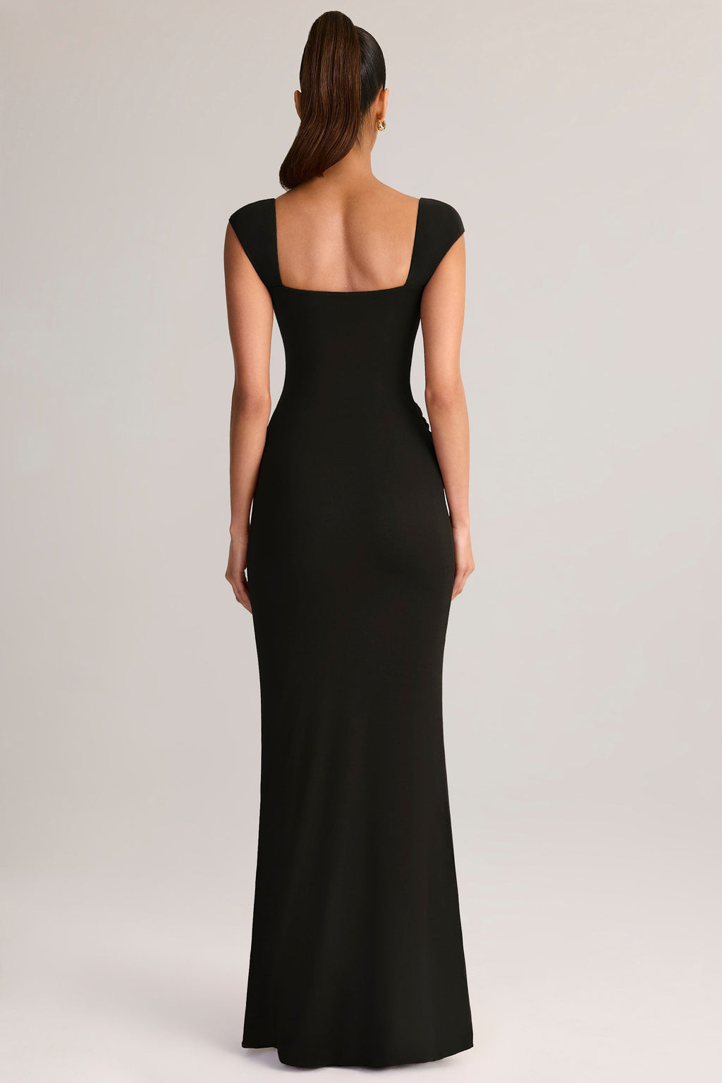 Modal Sweetheart-Neck Cowl-Waist Maxi Dress in Black