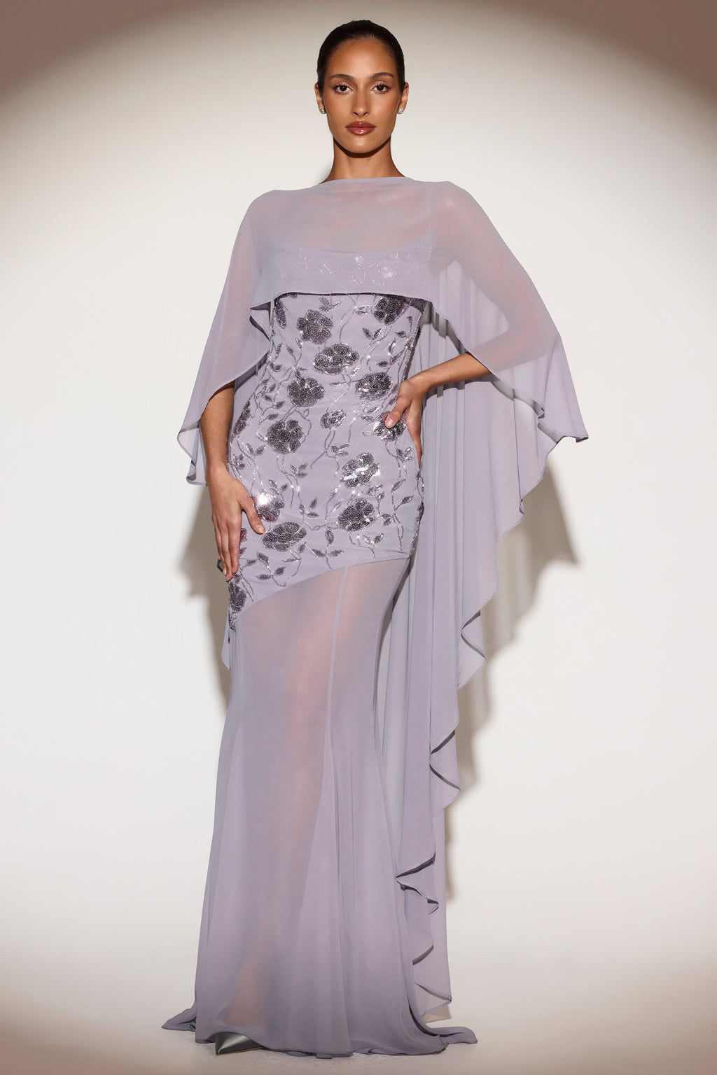 Sheer Chiffon Draped Cape in Lilac