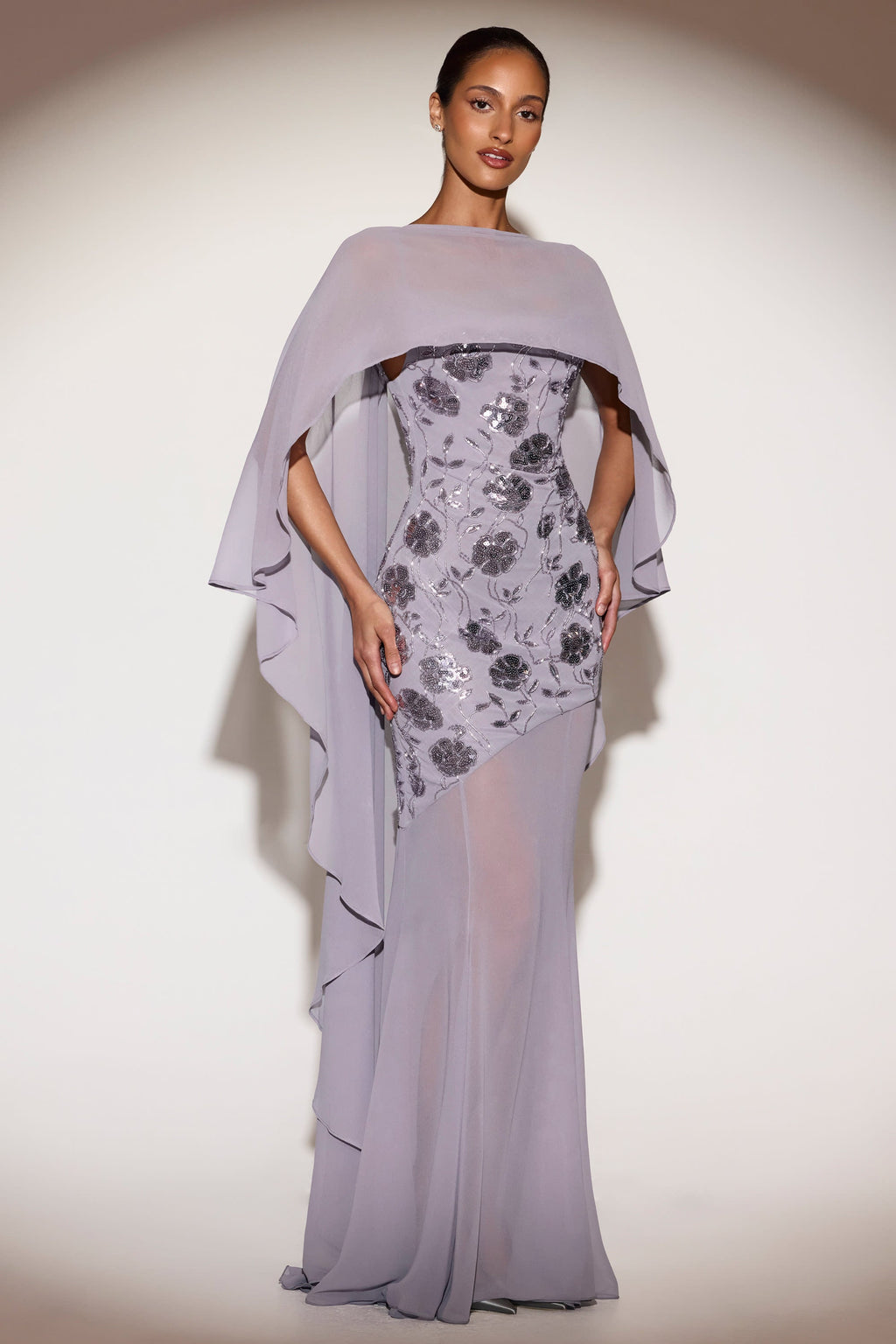 Sheer Chiffon Draped Cape in Lilac