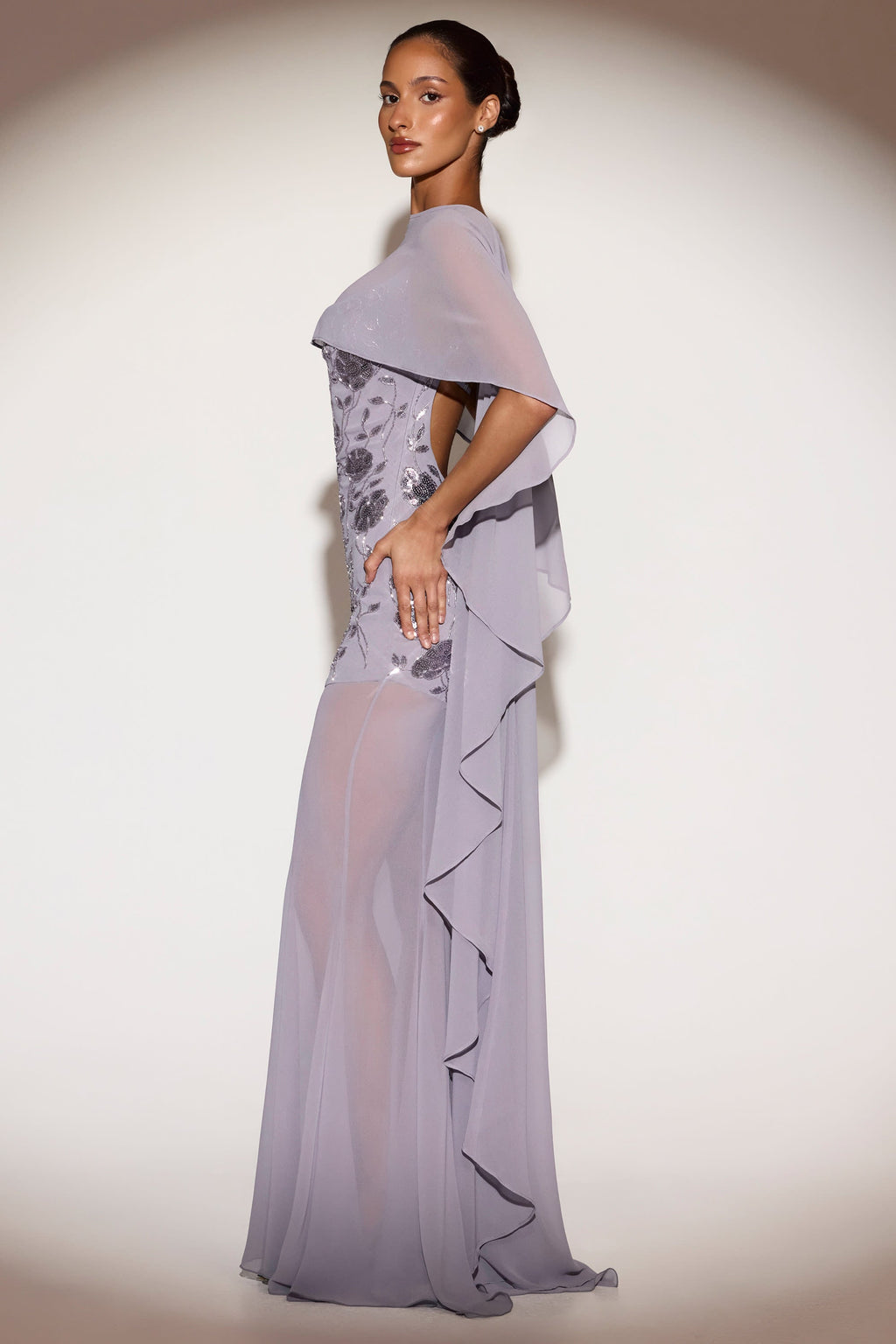 Sheer Chiffon Draped Cape in Lilac