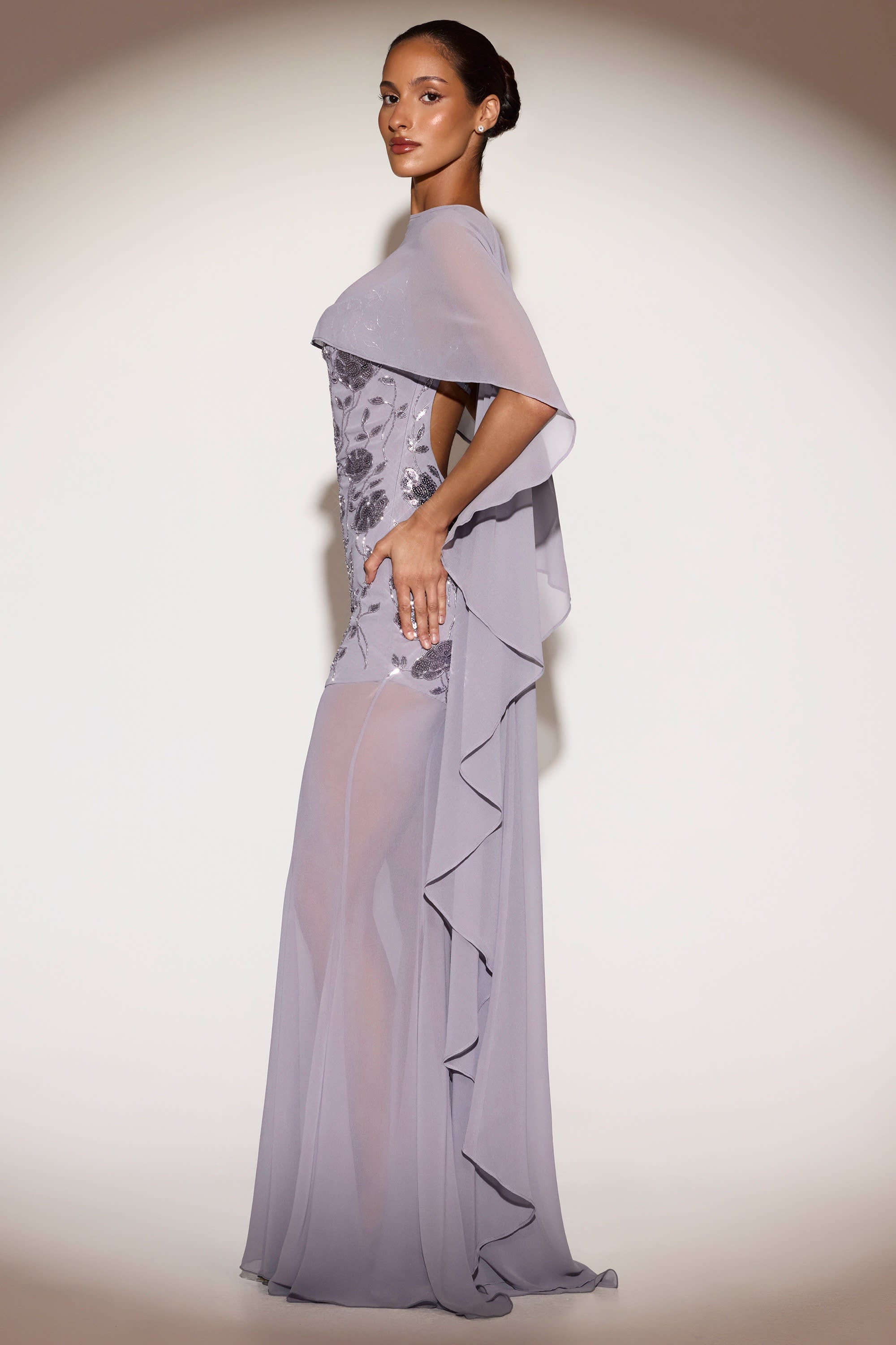 Sheer Chiffon Draped Cape in Lilac