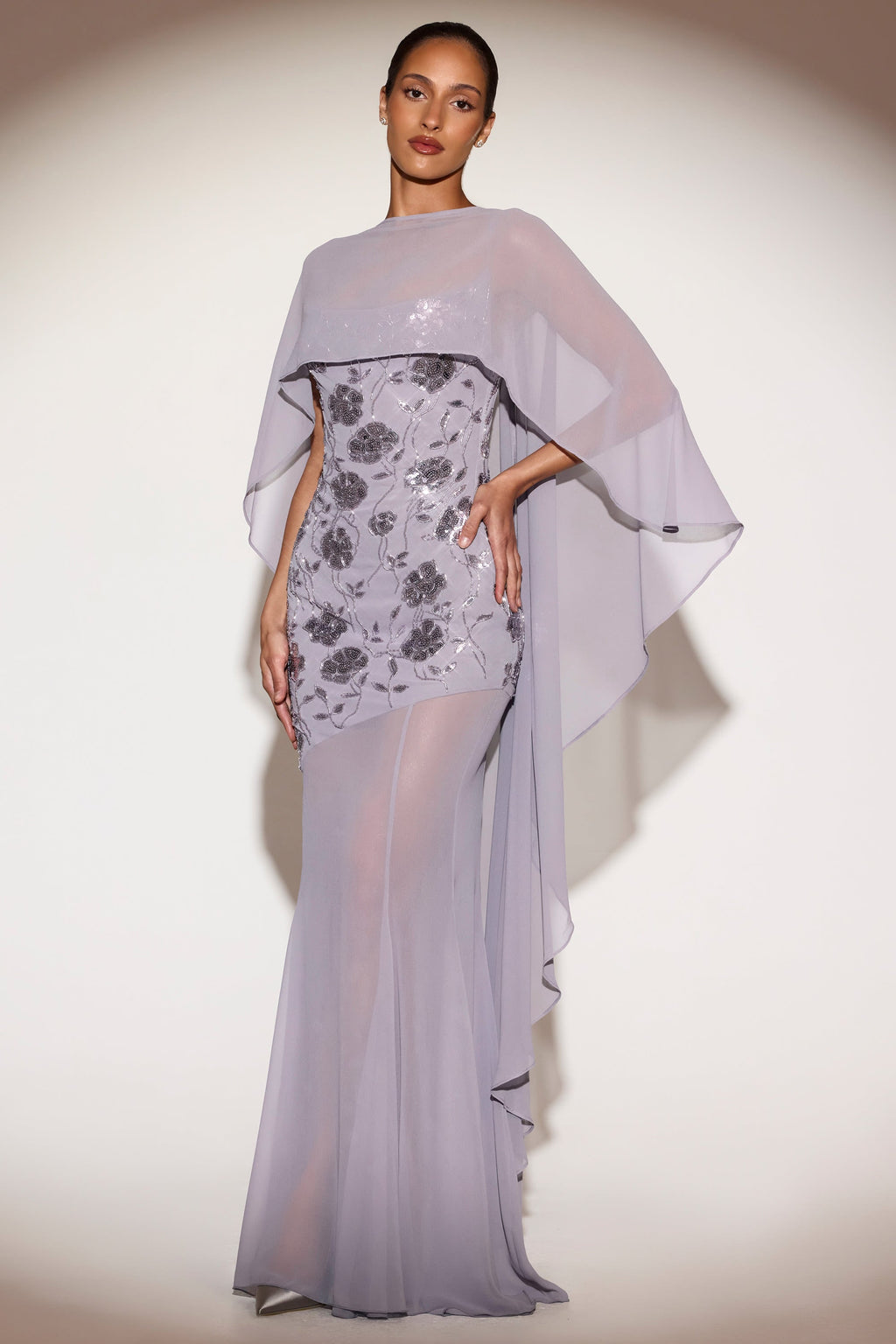 Sheer Chiffon Draped Cape in Lilac