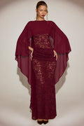 Sheer Chiffon Draped Cape in Wine Red