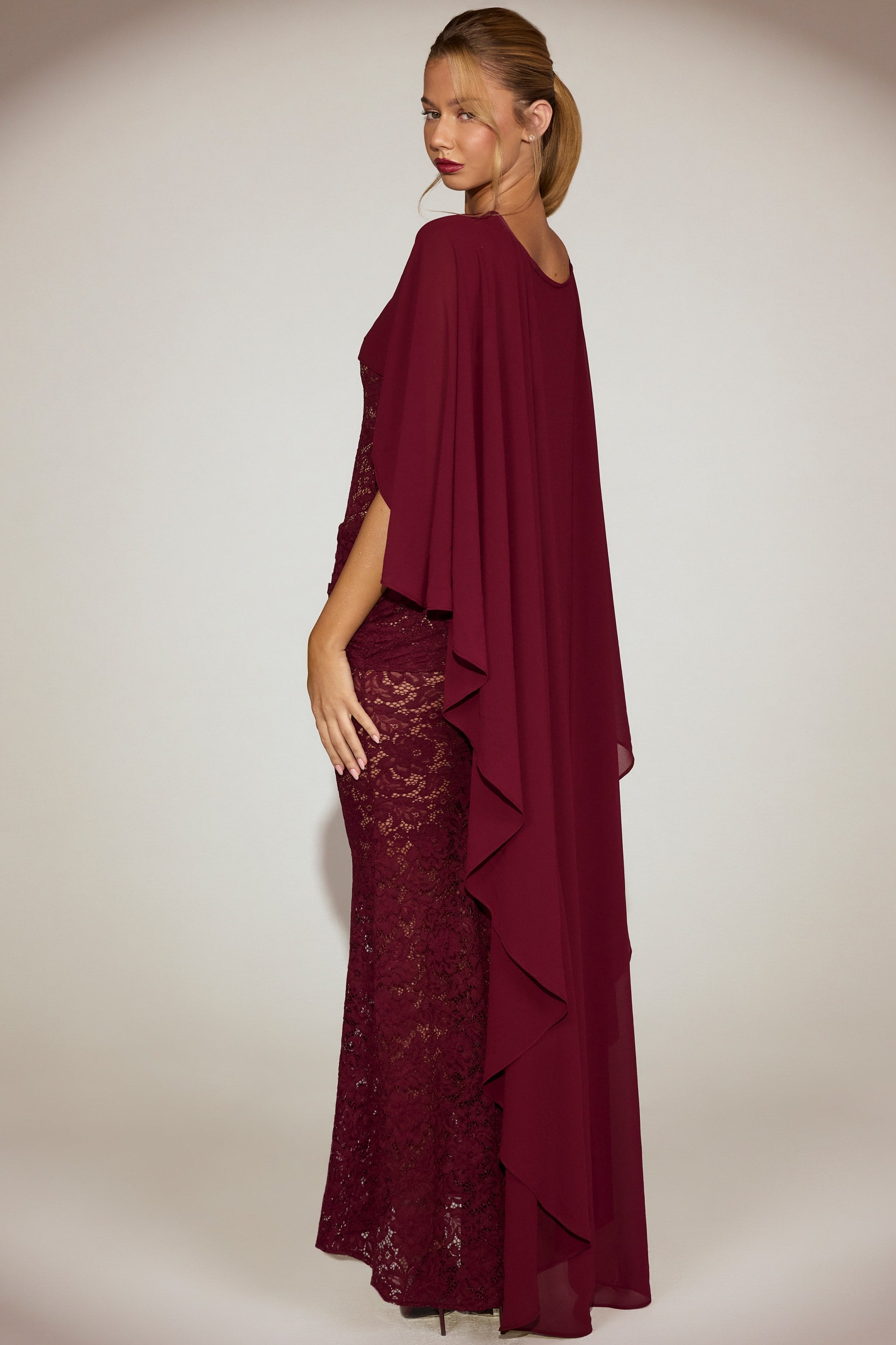 Sheer Chiffon Draped Cape in Wine Red