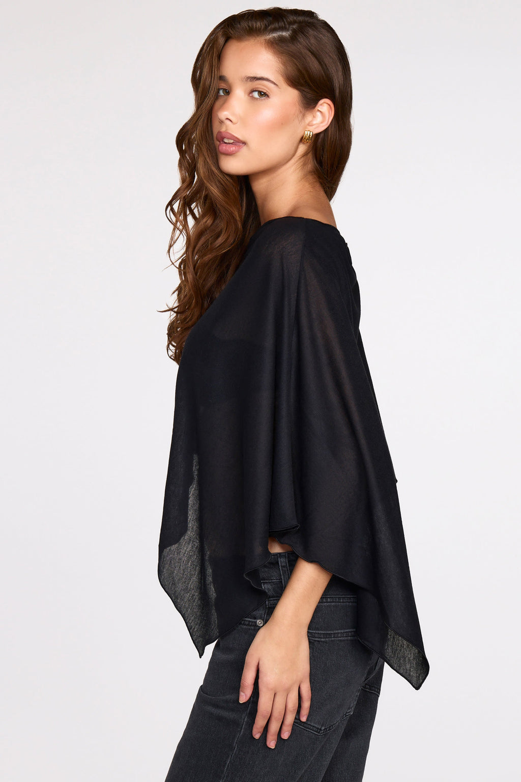 Sheer Jersey Poncho in Black