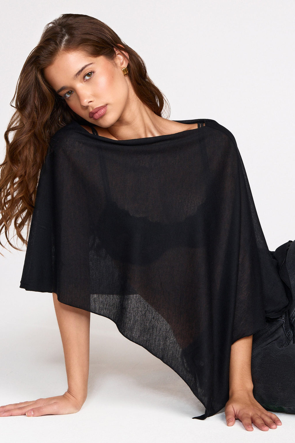 Sheer Jersey Poncho in Black