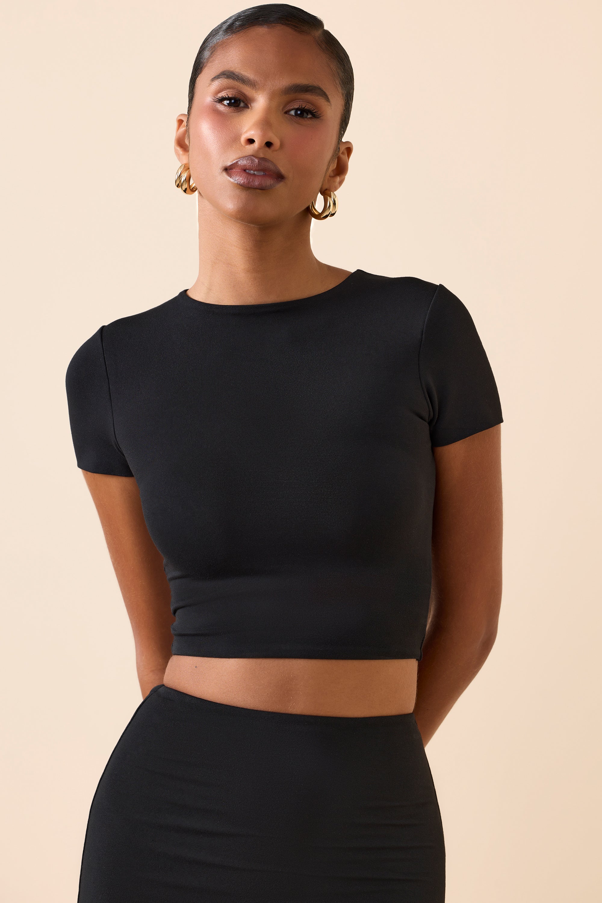 Cap Sleeve Crop Top in Black