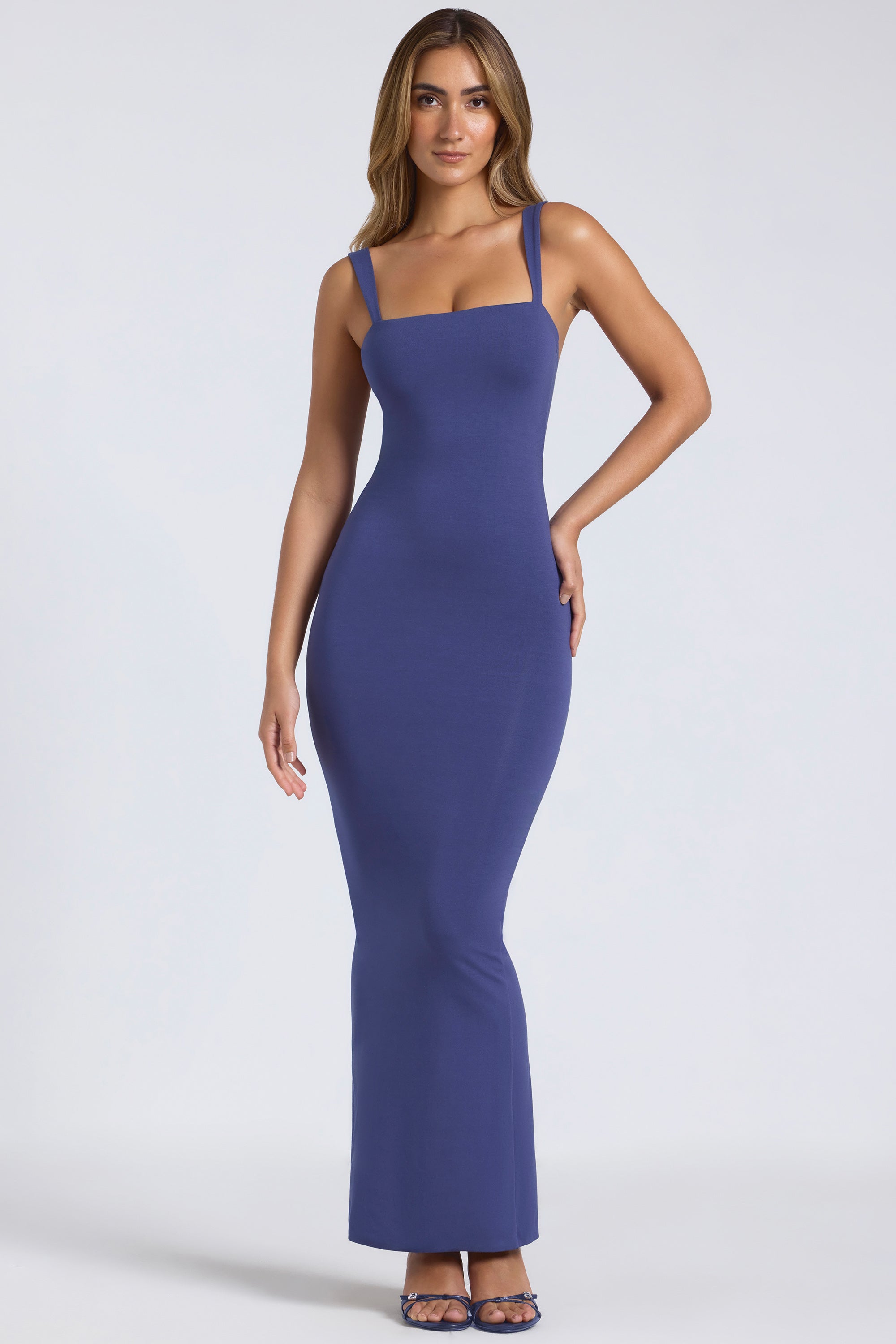 Modal Square-Neck Low Back Maxi Dress in Navy