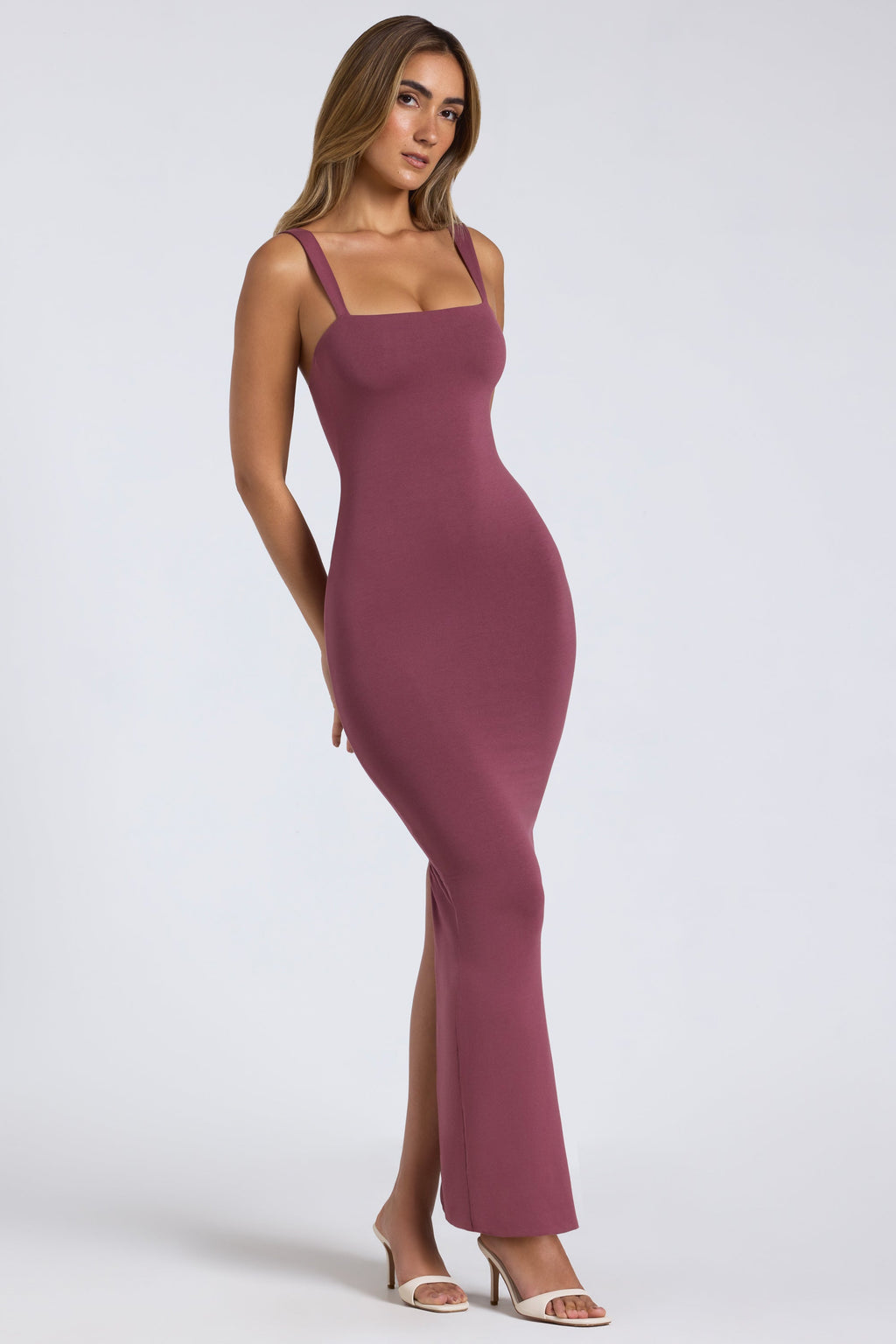 Modal Square-Neck Low Back Maxi Dress in Plum