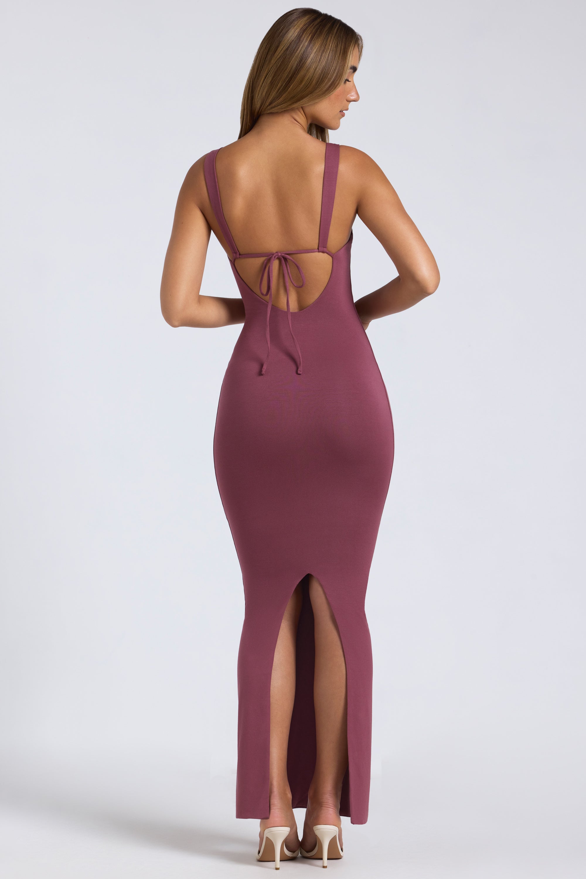 Modal Square-Neck Low Back Maxi Dress in Plum
