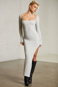 Long Sleeve Cut Out Maxi Dress in Alloy