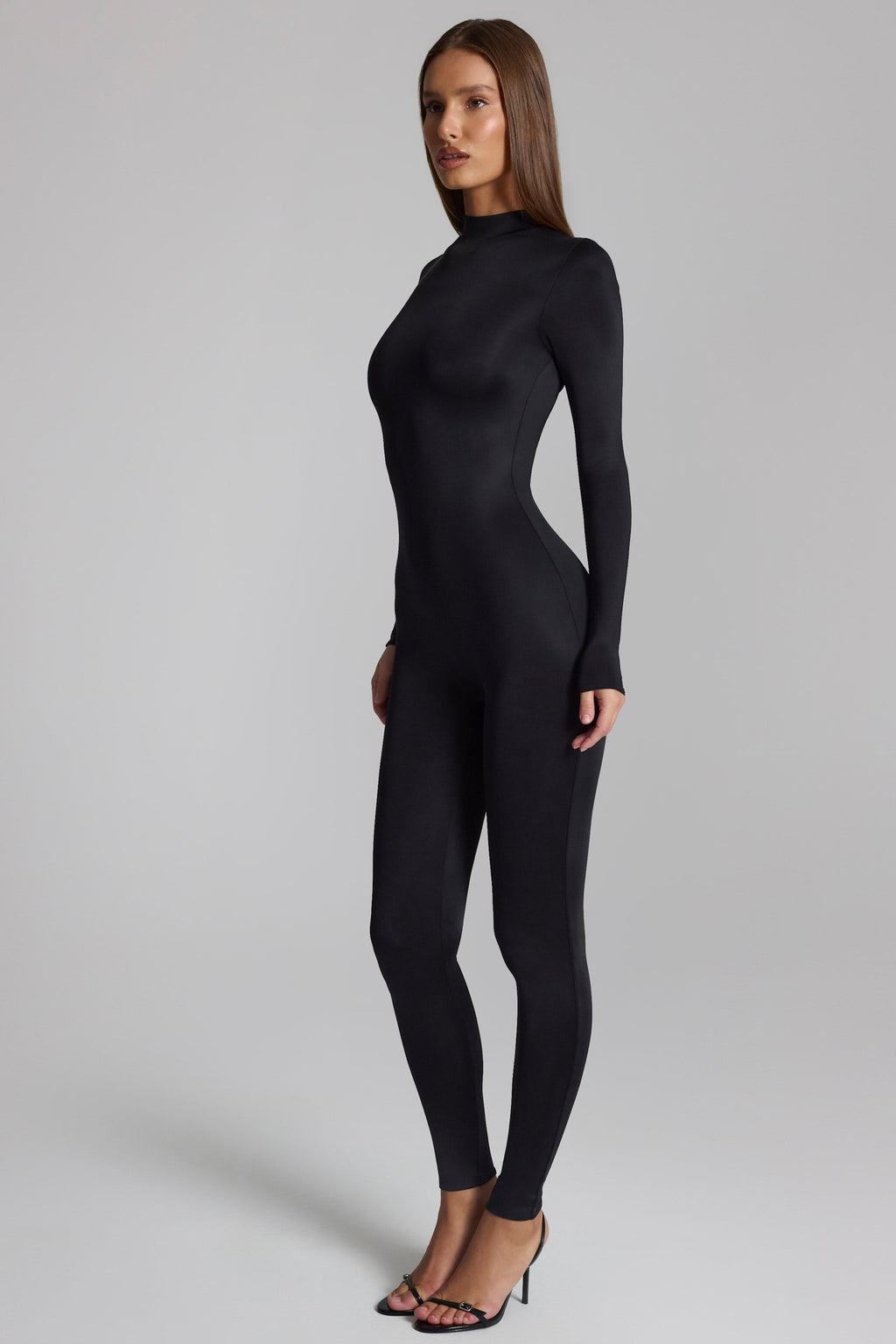 High Neck Long Sleeve Jumpsuit in Black