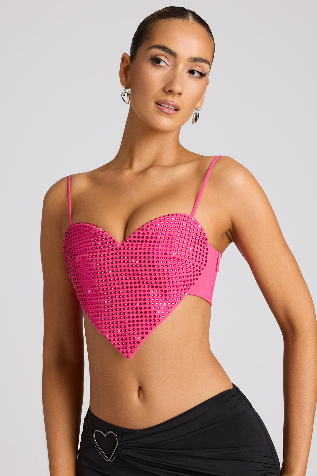 Embellished Statement Heart Shaped Crop Top in Magenta