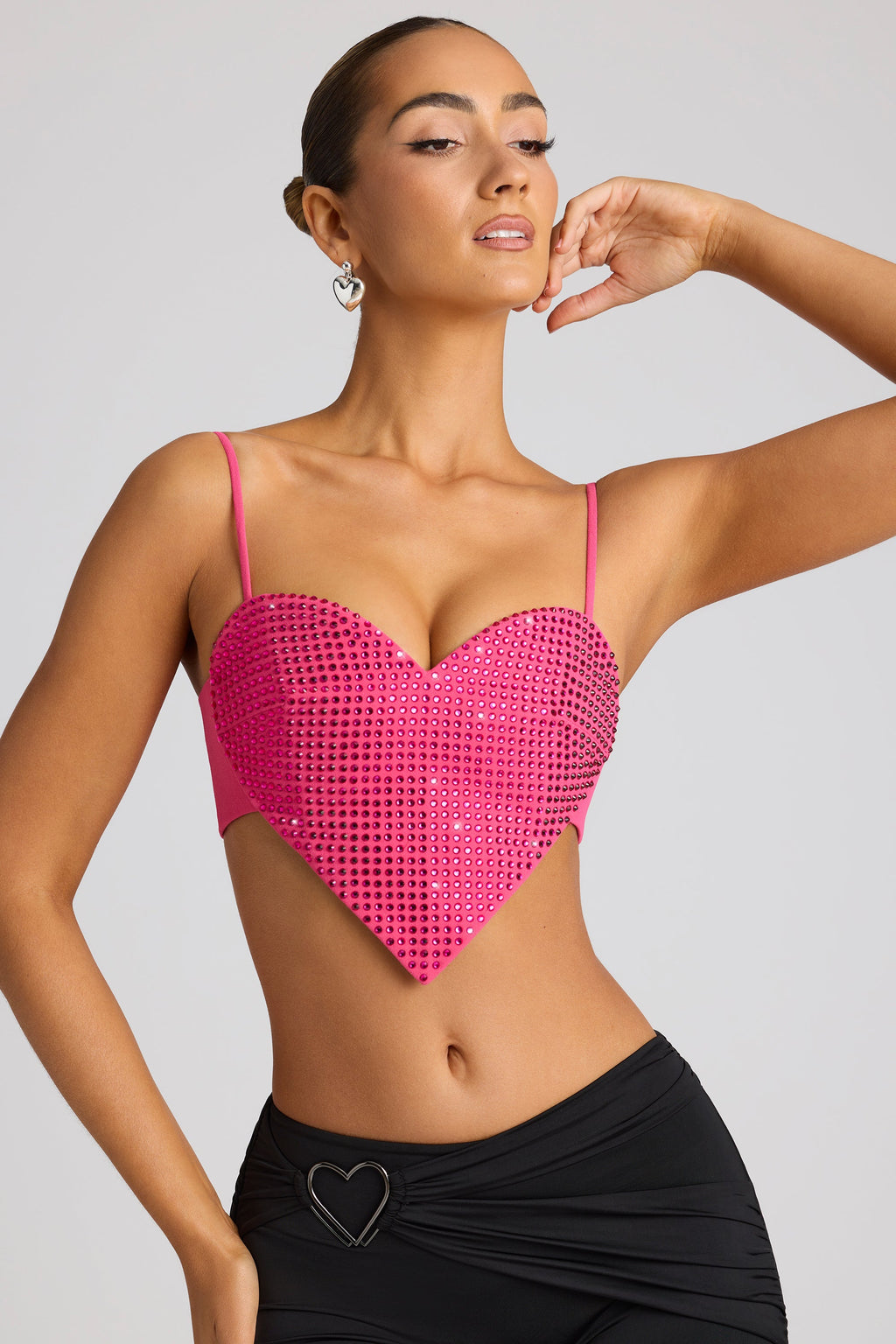 Embellished Statement Heart Shaped Crop Top in Magenta