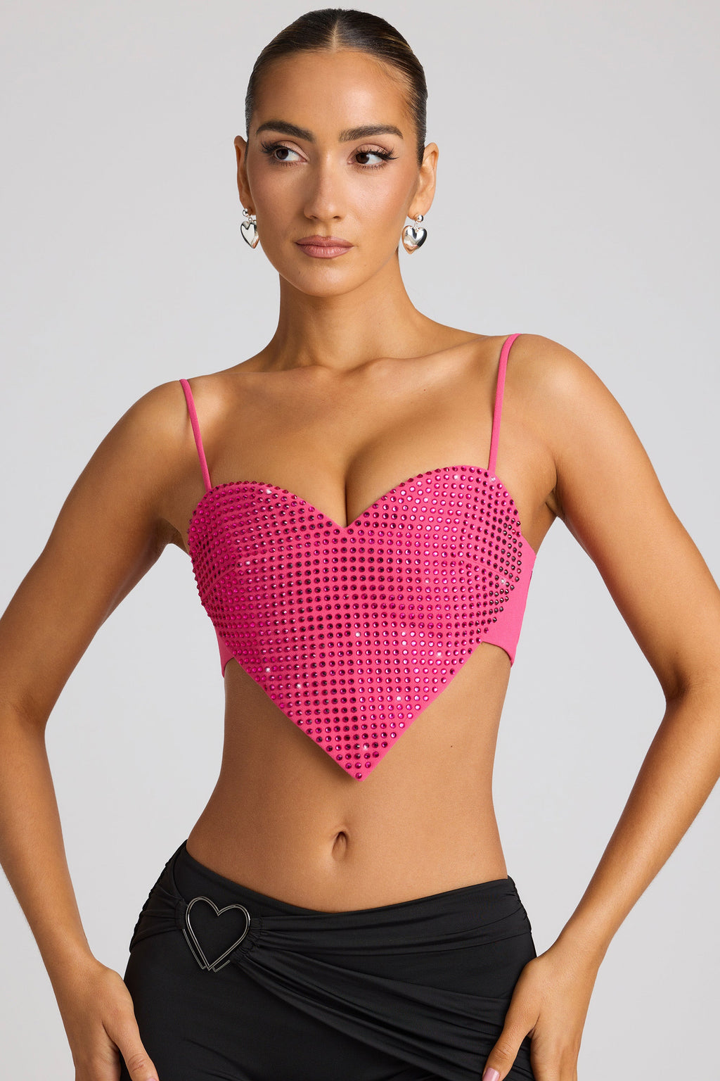 Embellished Statement Heart Shaped Crop Top in Magenta
