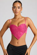 Embellished Statement Heart Shaped Crop Top in Magenta
