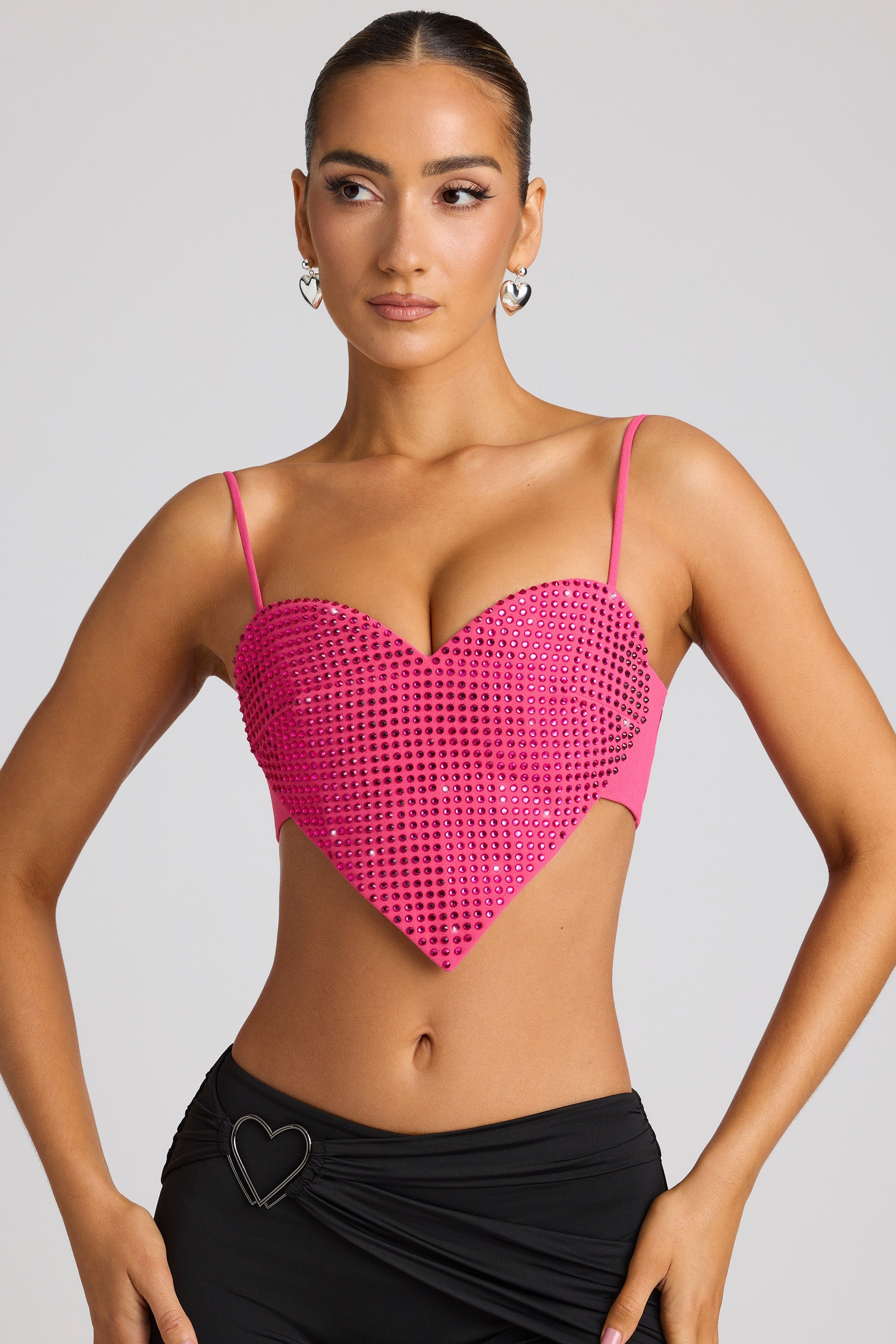 Embellished Statement Heart Shaped Crop Top in Magenta