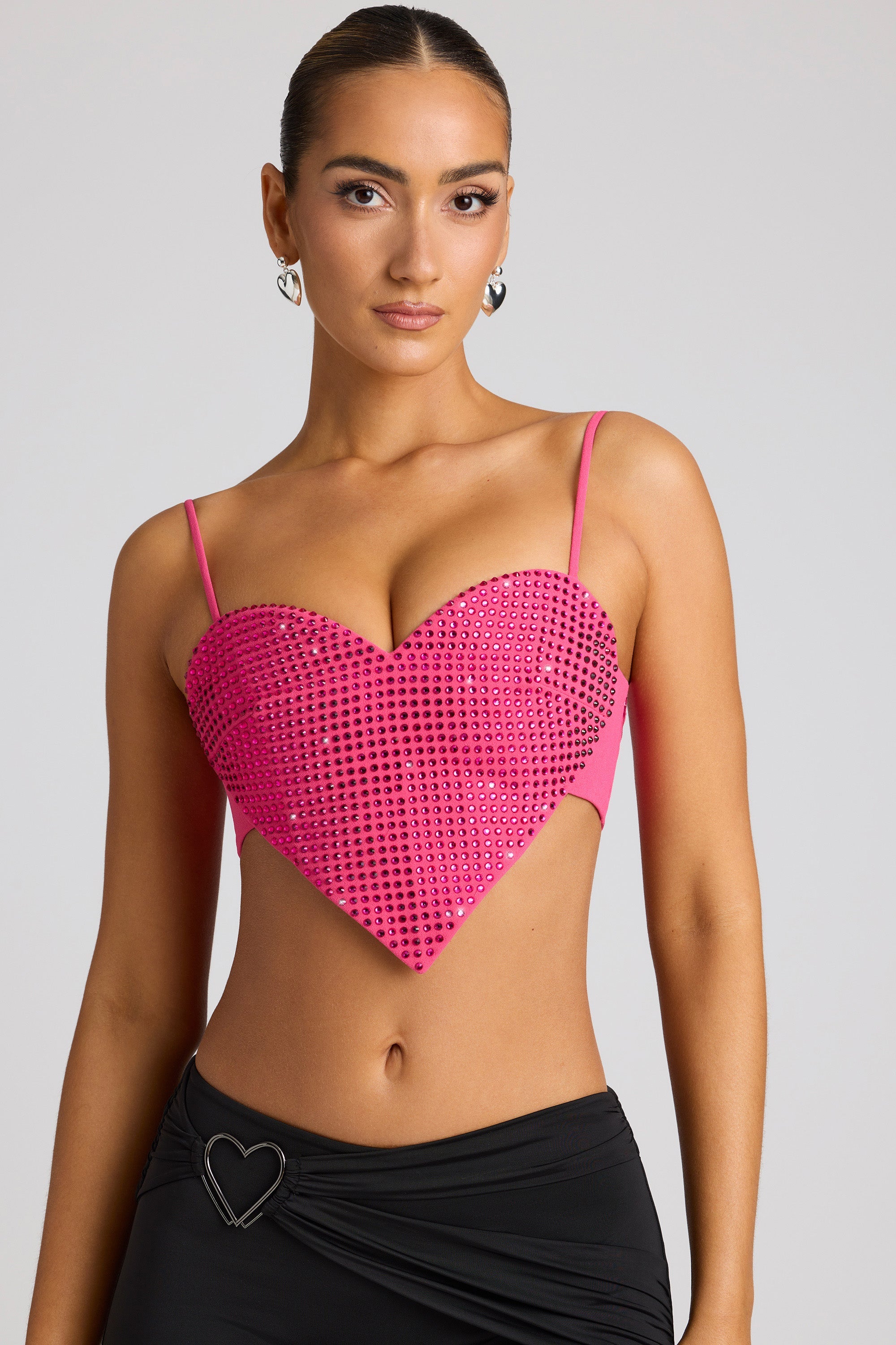 Embellished Statement Heart Shaped Crop Top in Magenta