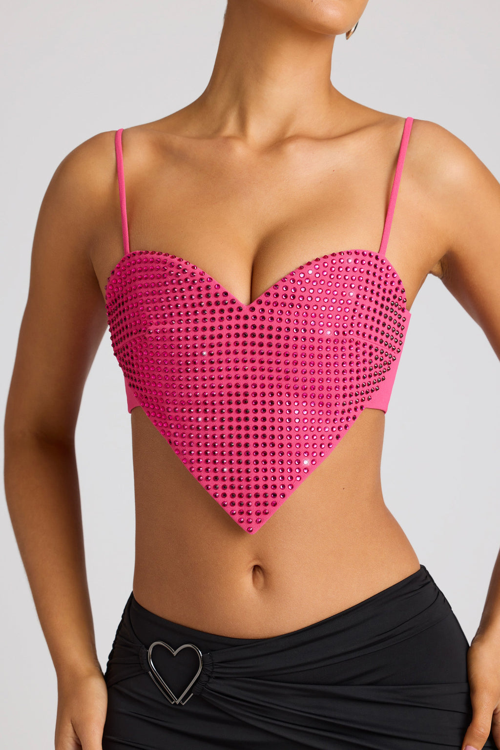 Embellished Statement Heart Shaped Crop Top in Magenta