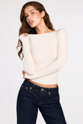 Ribbed Modal Ruched Long-Sleeve Top in Ivory