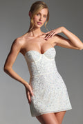 Embellished Strapless Corset Mini Dress in White