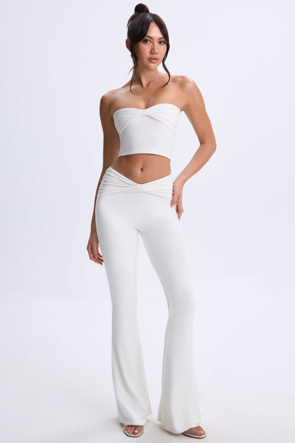 Modal Twist-Front Flared Trousers in White