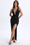 Modal Plunge Cut-Out Maxi Dress in Black