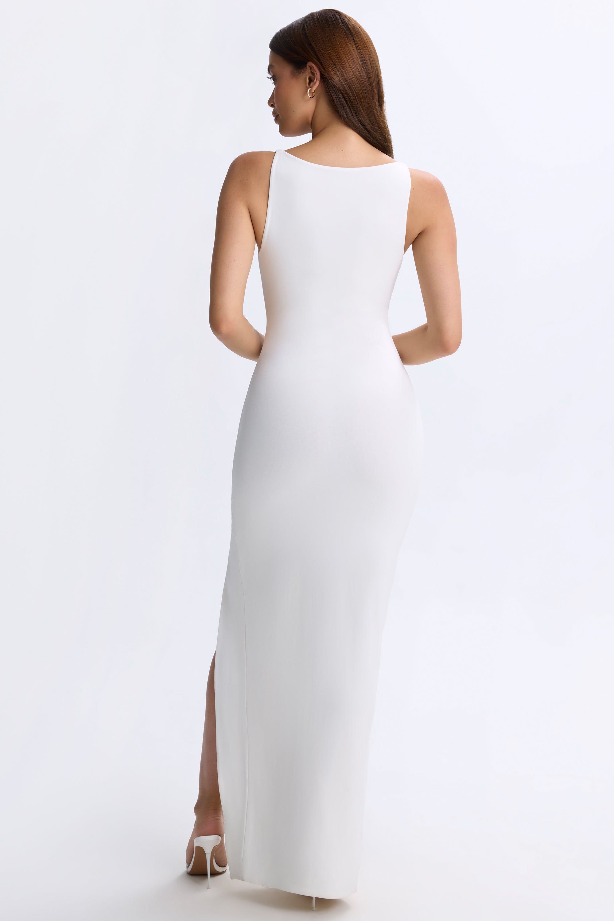 Modal Plunge Cut-Out Maxi Dress in White