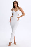 Modal Plunge Cut-Out Maxi Dress in White