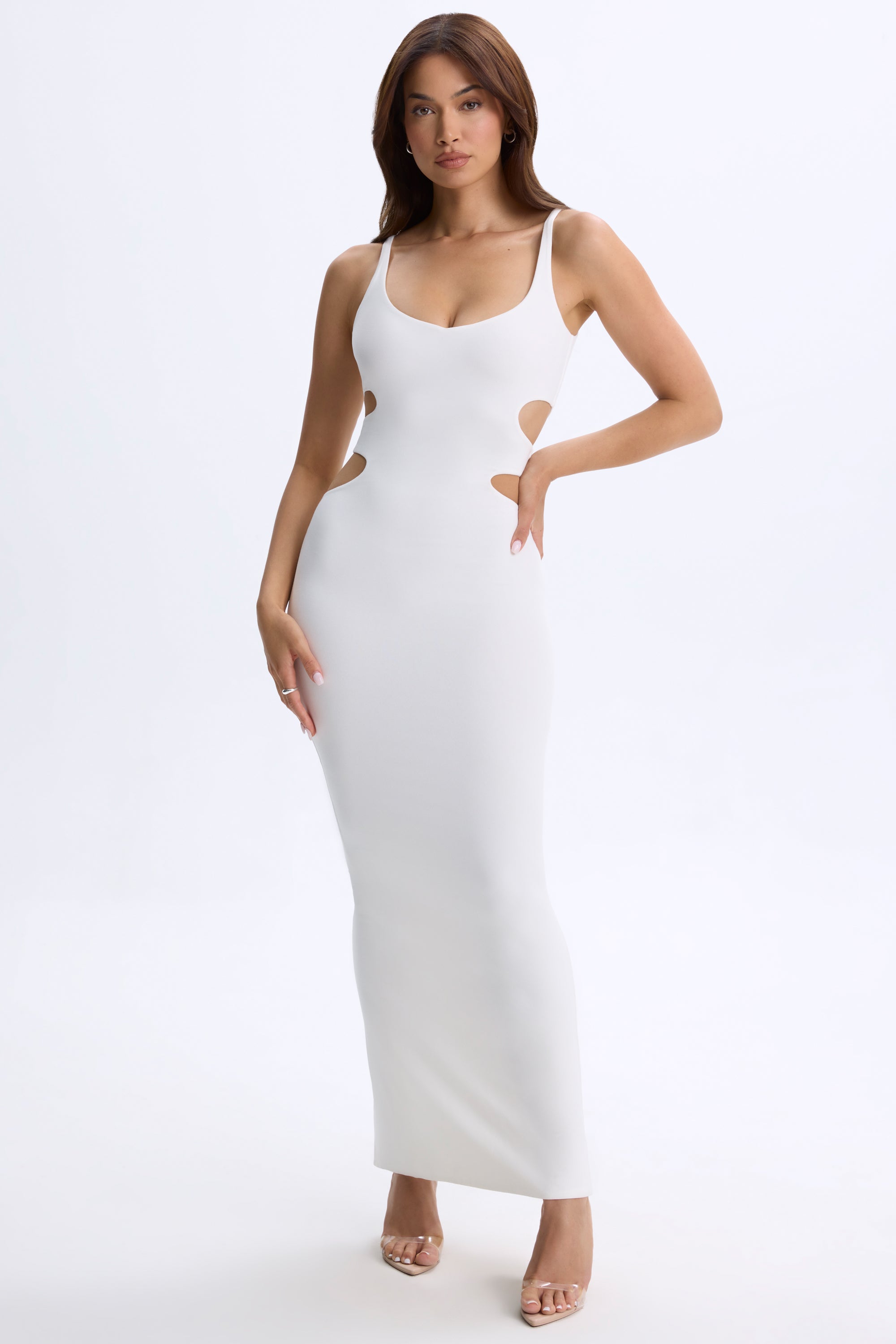 Modal Plunge Cut-Out Maxi Dress in White