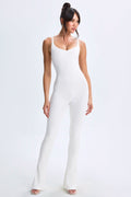 Modal Plunge Open-Back Flared Jumpsuit in White