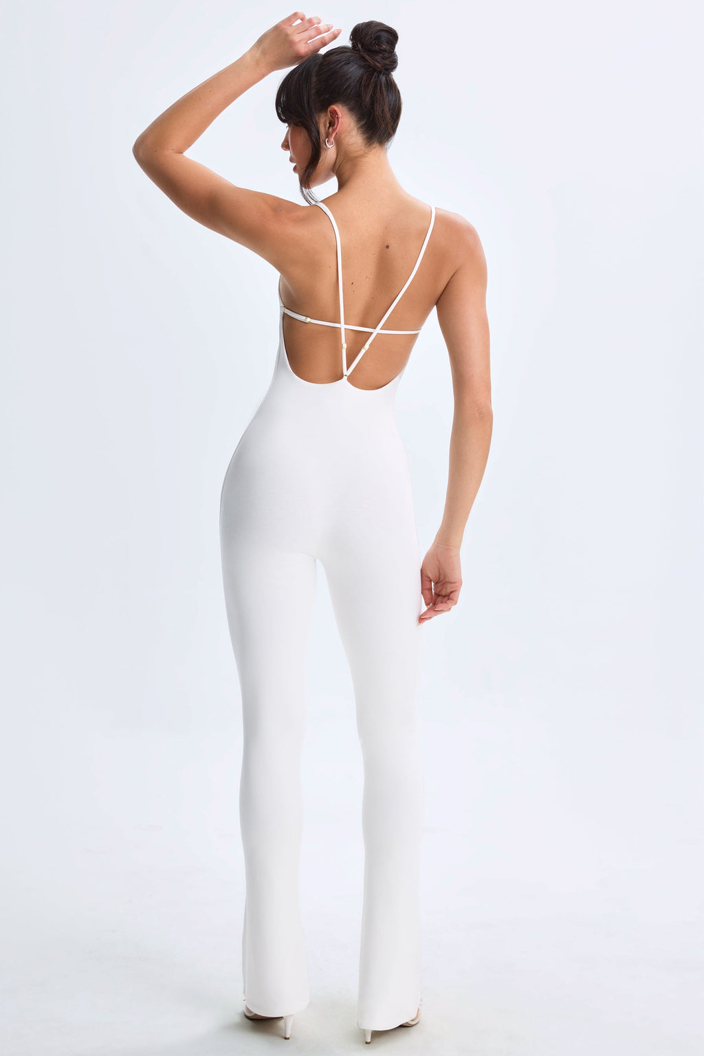 Modal Plunge Open-Back Flared Jumpsuit in White
