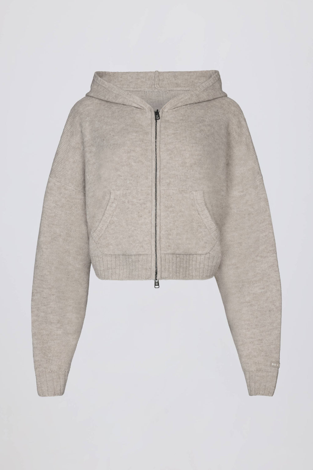 Soft Knit Zip-Up Cropped Hoodie in Beige
